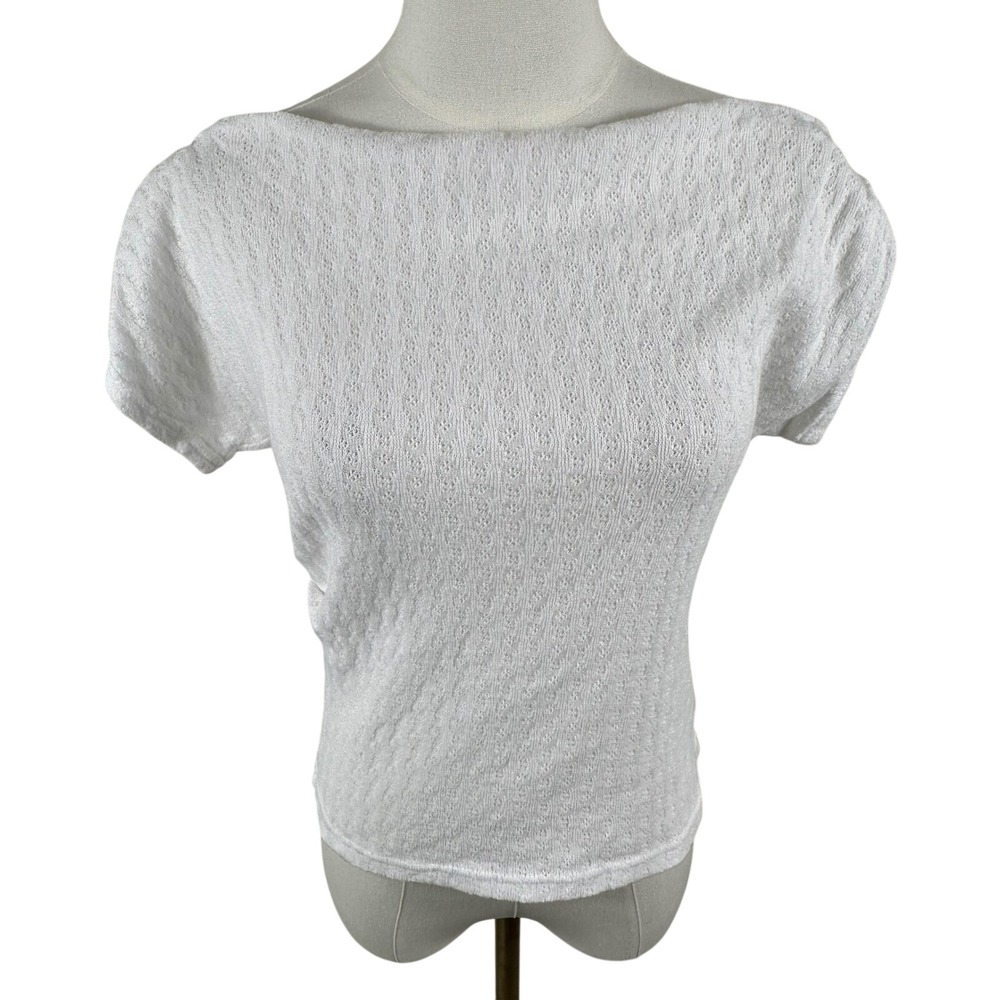 Sunder Market Pointelle Knit Top Womens One Size OS Fit Small White Boatneck